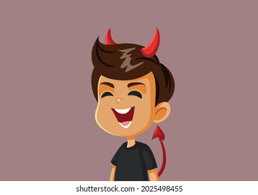 Evil Naughty Boy Laughing Vector Cartoon. Bad child misbehaving acting rude in rebel disobedience 
