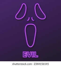 evil neon sign, modern glowing banner design, colorful modern design trends on black background. Vector illustration.