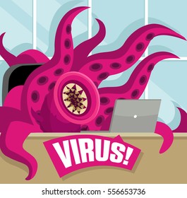 evil octopus internet virus infecting a computer