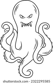evil octopus line art for coloring book