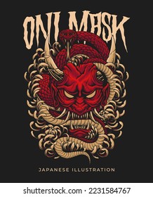 Evil oni mask illustration design with detailed vector
