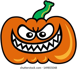 Evil orange pumpkin staring at you and showing his sharpen teeth in a very mischievous attitude