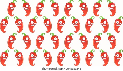 Evil peppers. Background with red fiery peppers isolated on white background. Vector illustration 