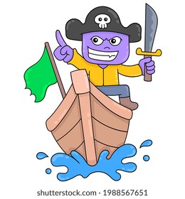 evil pirates carrying sharp swords ride boats to rob, vector illustration art. doodle icon image kawaii.