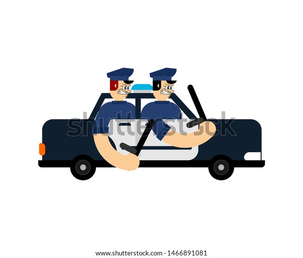 Evil policeman in\
car. Cop Road patrols\
