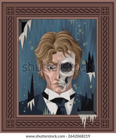 evil portrait with face melting into a skull