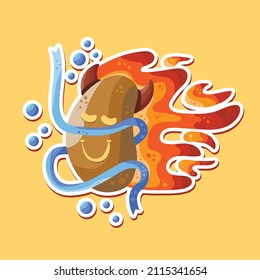 the evil potato head with fire vector illustration sticker 