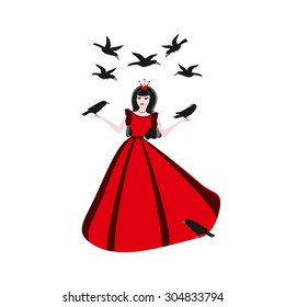 Evil Princess vector. Princess with the evil crows. Witch illustration. Evil queen vector illustration. Angry princess isolated on white background.