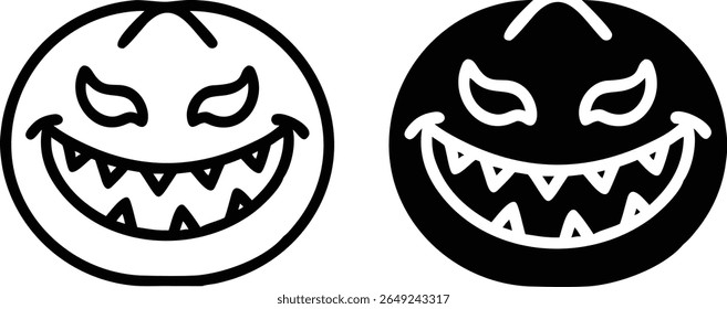 Mau abóbora face ícone conjunto - preto e branco irritado Halloween Jack-o'-lanterna ilustração vetor