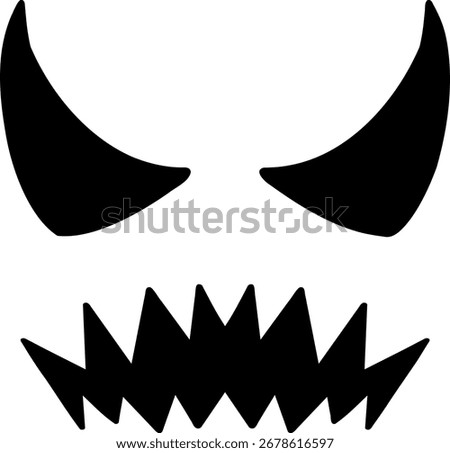 Evil pumpkin face silhouette with angry eyes. Menacing Jack-o'-lantern expression for creating scary Halloween monster graphics.