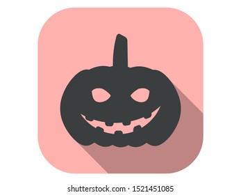 Evil Pumpkin flat icon with long shadow. Halloween, October 31st. Vector illustration