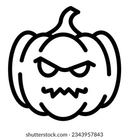 Evil pumpkin, halloween, carving, Jack o lantern line icon, halloween concept, deco vector sign on white background, outline style icon mobile concept web design. Vector graphics.