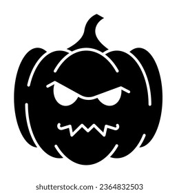 Evil pumpkin, halloween, carving, Jack o lantern solid icon, halloween concept, deco vector sign on white background, glyph style icon for mobile concept and web design. Vector graphics