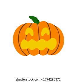 Evil pumpkin for Halloween. Creepy scary pumpkin is a Symbol of the Halloween holiday. Vector flat illustration