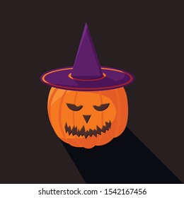 Evil pumpkin in a hat. Vector flat illustration