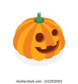 Evil pumpkin isometric icon. Halloween concept. Vector illustration.