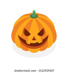 Evil pumpkin isometric icon. Halloween concept. Vector illustration.