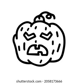 evil pumpkin lantern line vector doodle simple icon