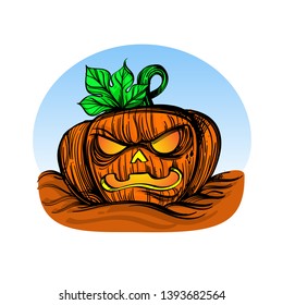 Evil pumpkin on a white background. Cartoon style.