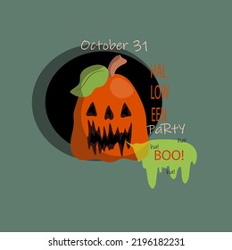 An evil pumpkin that laughs and scares everyone. For the Halloween holiday, postcards, cards, banners, stickers, posters, prints on clothes, decoration of cafes, shops.