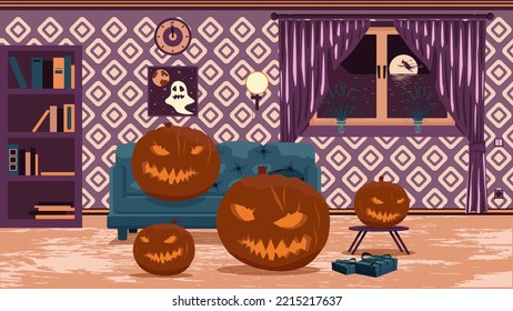 Calabazas Malvadas Han Tomado Una Habitación En La Casa Y Van A Celebrar Halloween