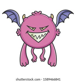 Evil purple flying cartoon bat monster isolated on white