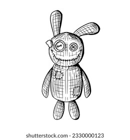 Evil rabbit doll  Vector illustration  Isolated object white background  Hand  drawn style 