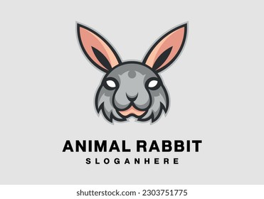 plantilla de vector monograma abstracto con logotipo de cabeza de conejo malvado