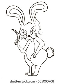evil rabbit with a knife Isolated on white,sketch