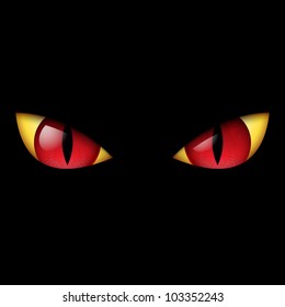 Evil Red Eye. Illustration on black background.