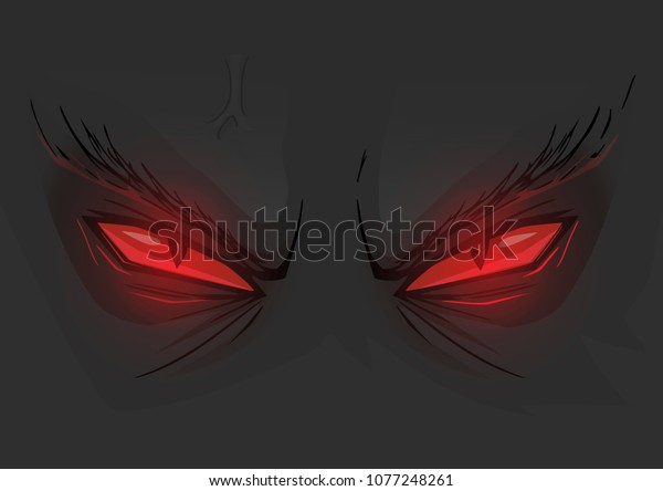 Evil Red Eyes In Dark Vector Cartoon Illustration Of Demonic Angry Red