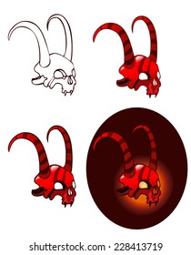 Evil Red Horned Mask, Vector Illustration isolated on White Background, different versions with outlines and background also included in the package.