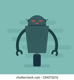 Evil Robot. Flat Character.