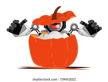 An evil robot in a pumpkin on a Halloween,new concept design robot