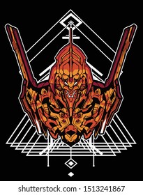 evil robot samurai with sacred geometry