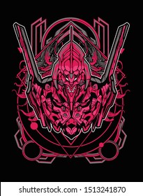 evil robot samurai with sacred geometry