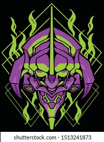 evil robot samurai with sacred geometry