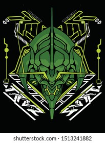 evil robot samurai with sacred geometry