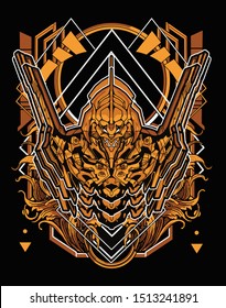 evil robot samurai with sacred geometry
