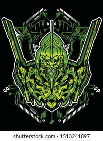 evil robot samurai with sacred geometry