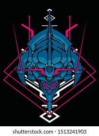 evil robot samurai with sacred geometry