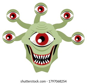 evil rpg monster beholder with eyes and tentacles