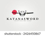 evil samurai with katana sword logo vector vintage illustration 