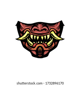 Evil Samurai Mask. Demonic face. Mask print illustration