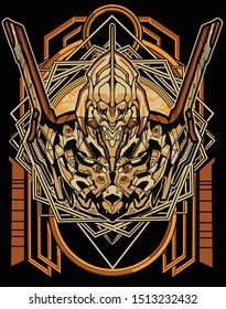 evil samurai robot with sacred geometry background for tshirt design