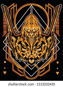 evil samurai robot with sacred geometry background for tshirt design