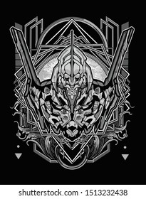 evil samurai robot with sacred geometry background for tshirt design