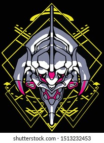 evil samurai robot with sacred geometry background for tshirt design