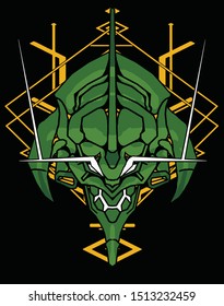 evil samurai robot with sacred geometry background for tshirt design