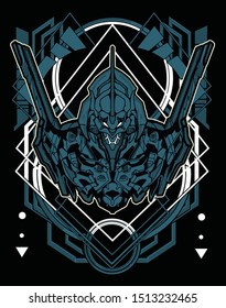 evil samurai robot with sacred geometry background for tshirt design